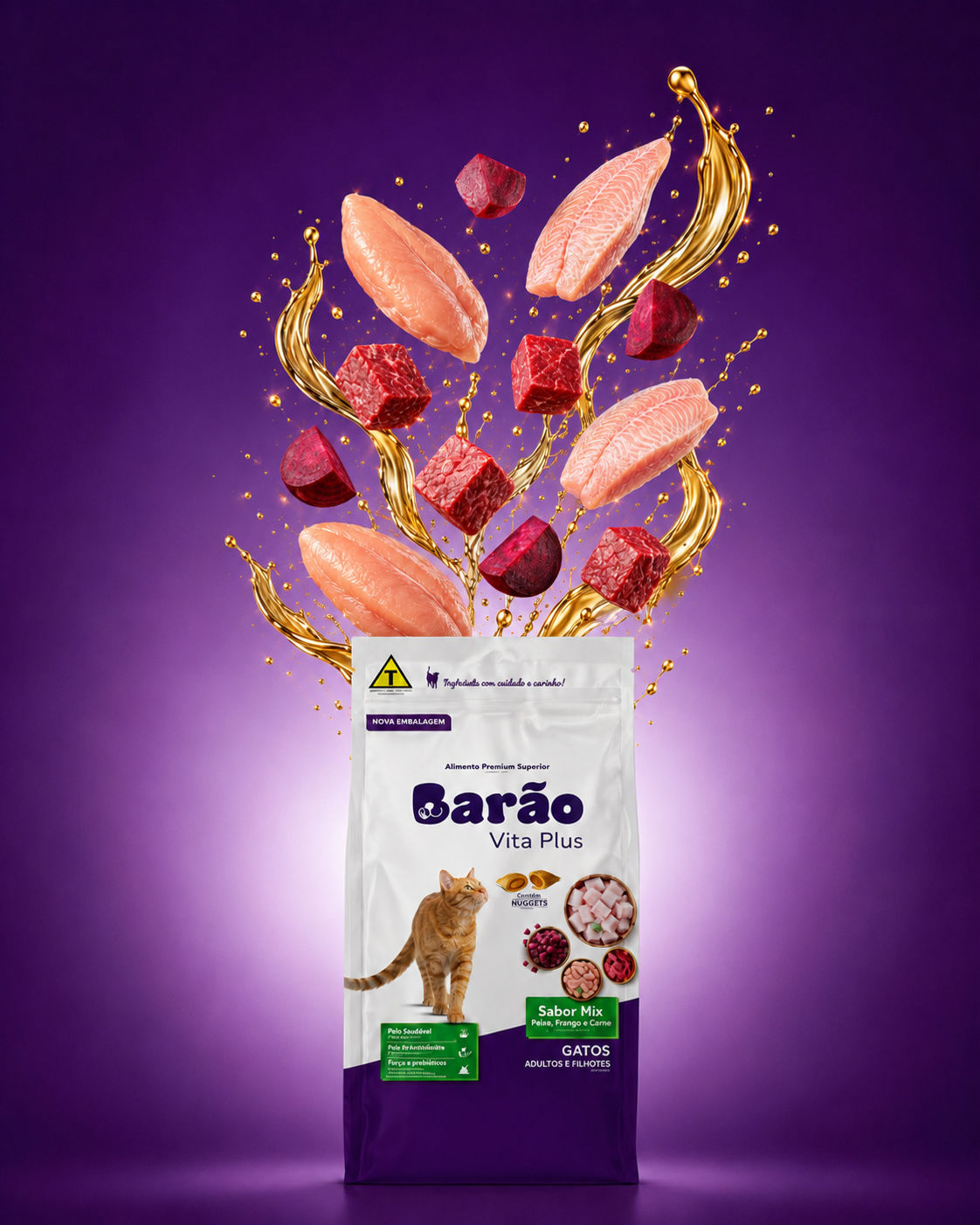 Embalagem Barão VitaPlus Gatos Adultos e Filhotes Sabor Mix
